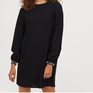NWT H&M Black Cocktail Shift Dress with Pearl Cuff 8